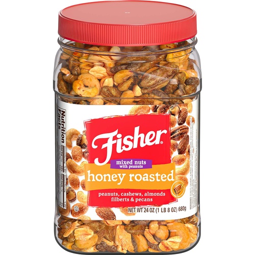  Fisher Nuts Fisher Snack Honey Roasted Mixed Nuts with Peanuts, 24 oz, Cashews, Almonds, Filberts, Pecans