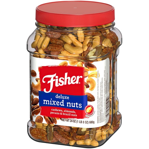  Fisher Nuts Fisher Snack Cashews Almonds, Pecans, Brazil Nuts, No Peanuts, Deluxe Mixed Nuts, 24 Ounce