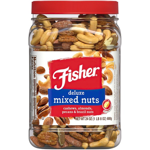  Fisher Nuts Fisher Snack Cashews Almonds, Pecans, Brazil Nuts, No Peanuts, Deluxe Mixed Nuts, 24 Ounce