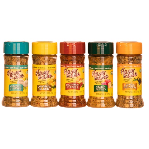  Flavor Mate No Salt Seasoning Blend - Variety Pack - Original ,Garlic and Herb ,Southwest Chipotle,Lemon & Pepper , Table Blend - 2.5 oz-Kosher