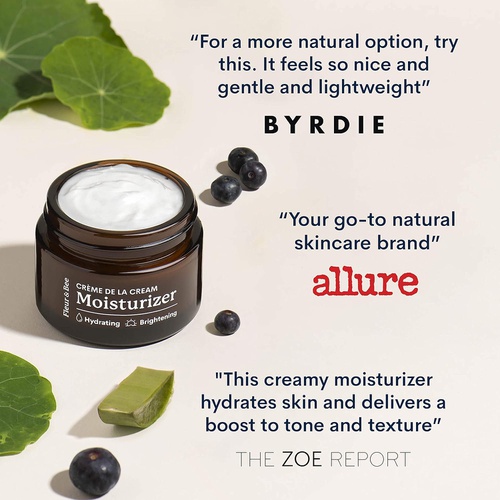  Daily Face Cream | Natural, 100% Vegan | Brightening Vitamin C Moisturizer with Organic Ingredients | Hydrating, Anti Aging, Wrinkles | Unscented | Creme de la Cream by Fleur & Bee