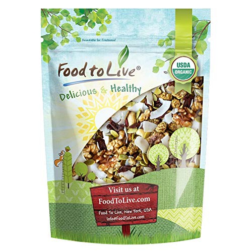  Food to Live Organic Variety Trail Mix, 1 Pound  Raw and Non-GMO Snack Mix Contains Goji Berries, Coconut Chips, Mulberries, Cashews, Walnuts, Pumpkin Seeds. Vegan Superfood, Kosher, No Added