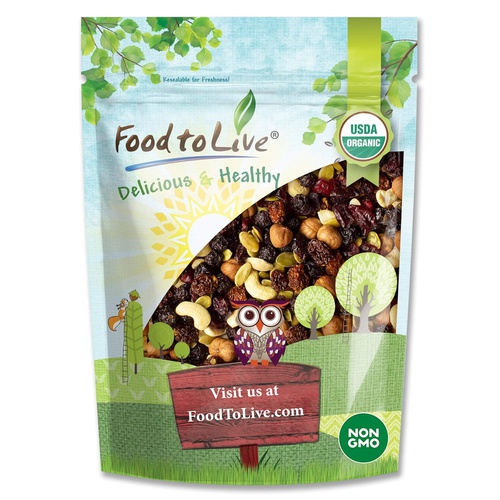  Food to Live Organic Snack Mix, 12 Ounces  Raw Nuts and Berries with Pumpkin Seeds, Non-GMO, Non-Irradiated, Kosher, Vegan Superfood, Bulk, Great Trail Mix, Rich in Natural Antioxidants