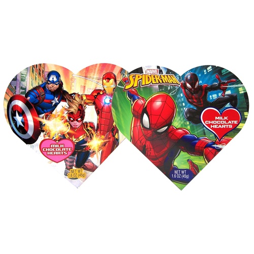  Frankford Marvel Avengers and Spiderman Super Hero Valentine Heart Shaped Boxes with Milk Chocolate Candy, 1.6 Ounce, Pack of 2
