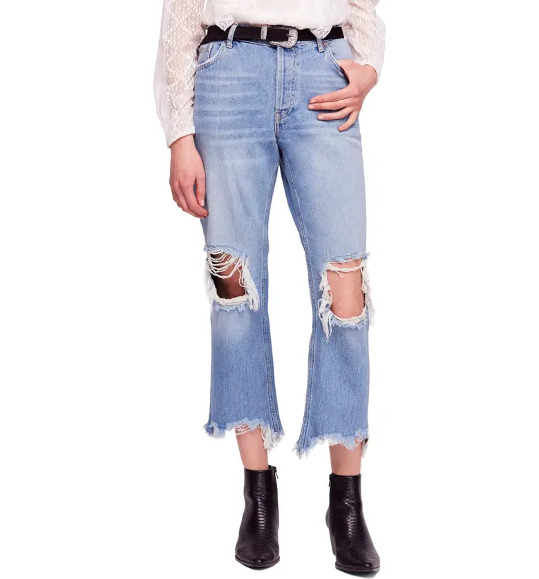 Free People We the Free by Free People Maggie Ripped Crop Straight Leg Jeans_LIGHT STONE WASH