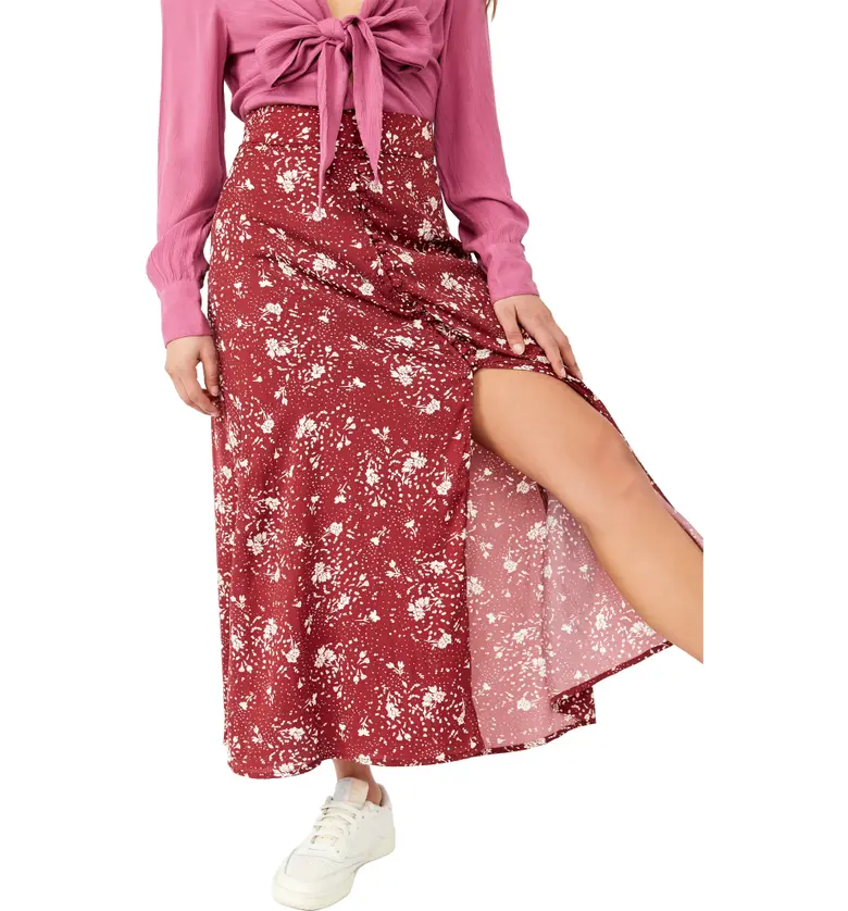 프리피플 Free People Sammy Floral Button-Up Skirt_SWEET CRANBERRY