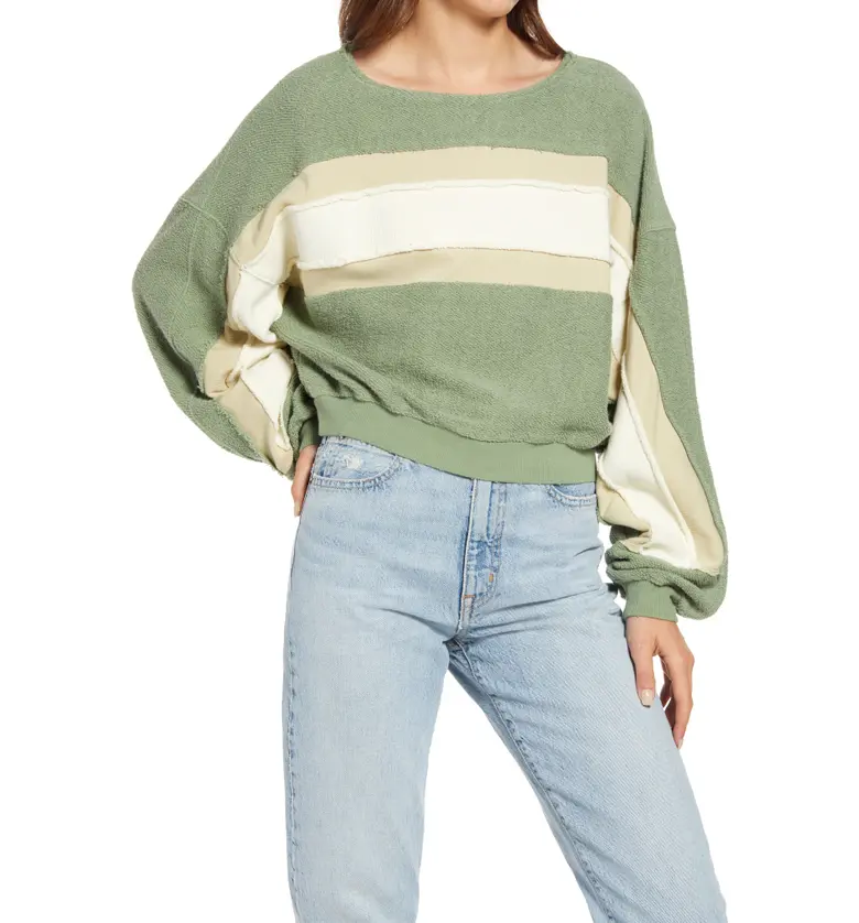Free People Palo Alto Cotton Blend Stripe Pullover_COOL MOSS COMBO