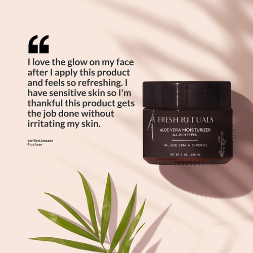  Fresh Rituals Vegan Face Moisturizer with Hyaluronic Acid, Aloe Vera and Niacinamide | 2 ounce | Cruelty Free, Paraben Free, Natural Ingredients | Light Weight Moisturizing Cream