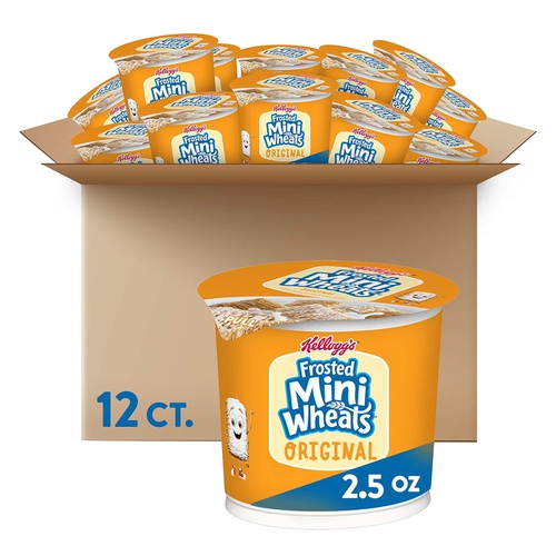  Kelloggs Frosted Mini-Wheats, Breakfast Cereal in a Cup, Original, Low Fat, Made from 100% Whole Grain, Bulk Size, 12 Count (Pack of 2, 15 oz Trays)