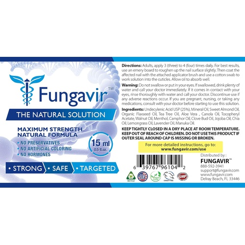  Fungavir - Anti-fungal Nail Treatment, Effective Against Nail Fungus - Toenails & Fingernails Anti-fungal Nail Solution - Stops and Prevents Nail Fungus, 1 Bottle