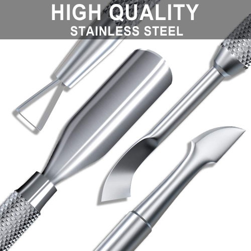  GA&EN 2PCS Metal Silver Cuticle Pusher and Cutter Remover Salon Quality Stainless Steel Acetone Gel Nail Polish Peeler Scraper Durable Professional Manicure Pedicure Cleaner Tool For Fin