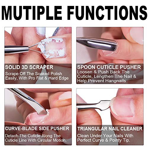  GA&EN 2PCS Metal Silver Cuticle Pusher and Cutter Remover Salon Quality Stainless Steel Acetone Gel Nail Polish Peeler Scraper Durable Professional Manicure Pedicure Cleaner Tool For Fin