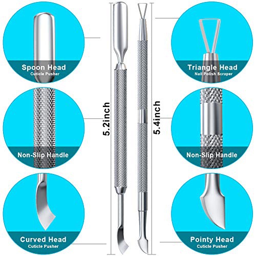  GA&EN 2PCS Metal Silver Cuticle Pusher and Cutter Remover Salon Quality Stainless Steel Acetone Gel Nail Polish Peeler Scraper Durable Professional Manicure Pedicure Cleaner Tool For Fin