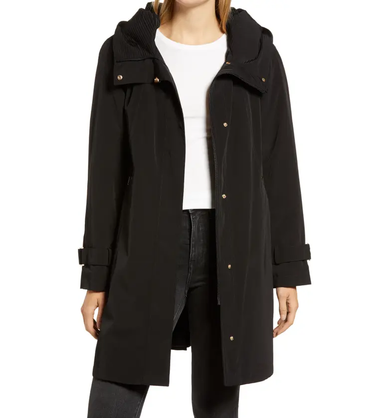 Gallery Pleated Collar Raincoat with Liner_BLACK