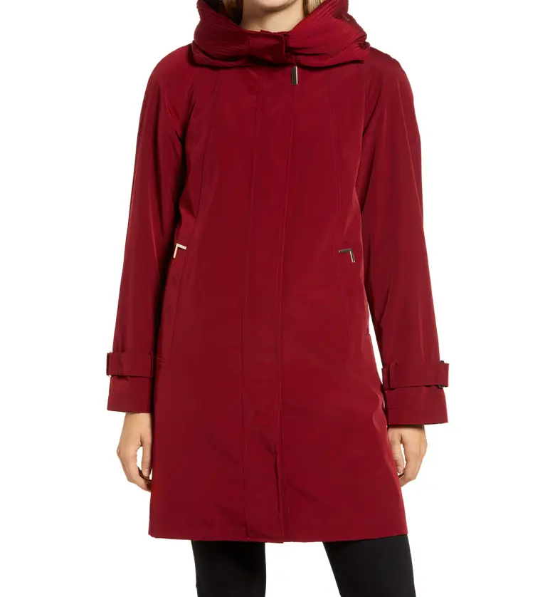 Gallery Pleated Collar Raincoat with Liner_MERLOT