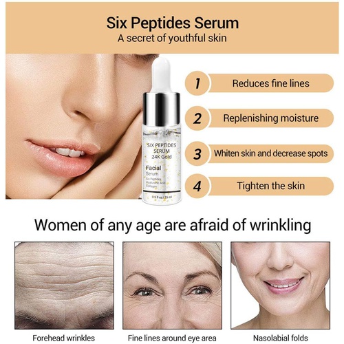  GDSAFS Line Rewind 24k Gold Serum, 24K Gold Six Peptides Anti Wrinkle Serum, Face Skin Gold Essence Serum for Skin Lift Firming Care, Eliminate Fine Lines, Moisturizing (1pcs,Hyalu