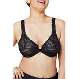 Glamorise WonderWire Front Close Stretch Lace Underwire Bra_BLACK