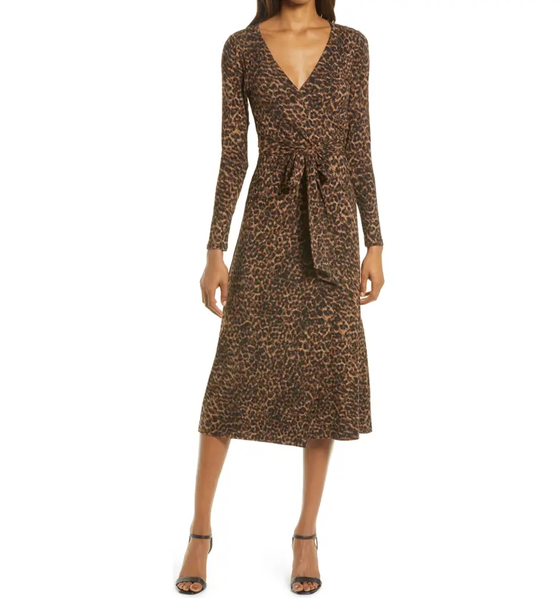 Good American Daynight Leopard Print Long Sleeve Wrap Dress_SEPIA LAYERED LEOPARD