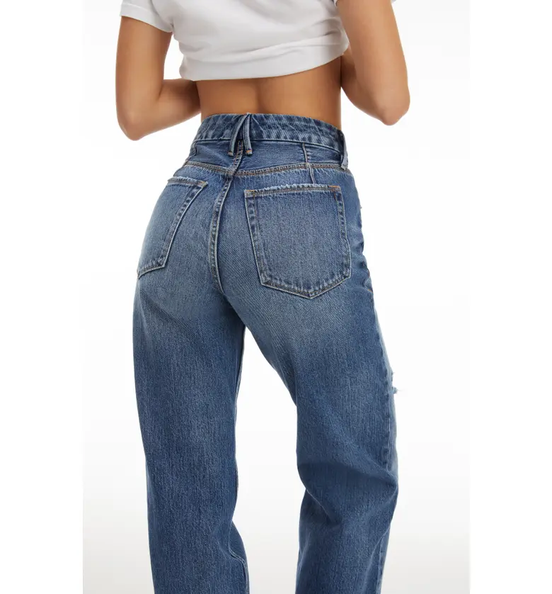  Good American Good 90s Ripped Straight Leg Jeans_BLUE