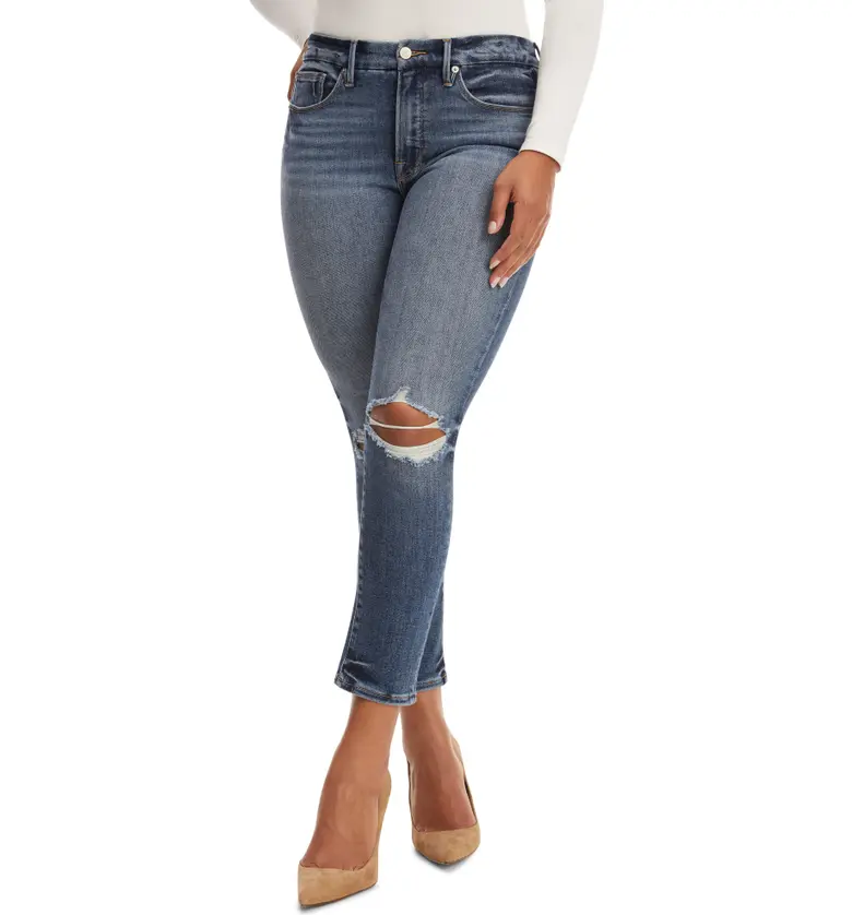  Good American Good Legs Ripped High Waist Ankle Skinny Cigarette Jeans_BLUE673