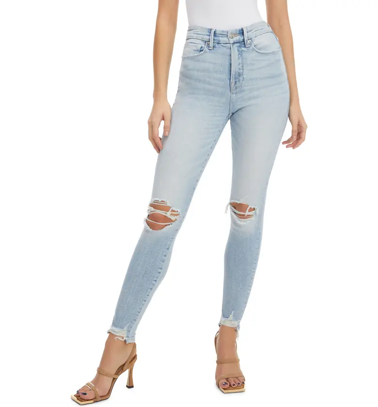 Good American Good Waist Ripped High Waist Ankle Skinny Jeans_BLUE675