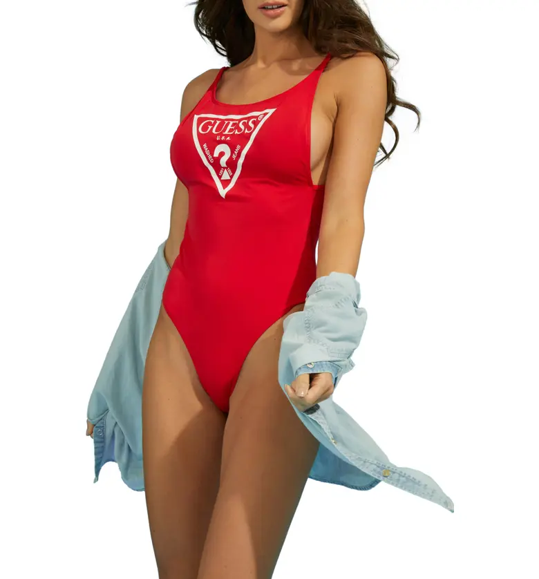 GUESS Logo One-Piece Swimsuit_RED