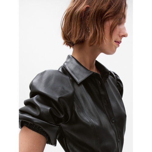 갭 Puff Sleeve Vegan Leather Mini Dress