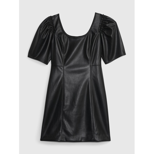 갭 Vegan Leather Puff Sleeve Mini Dress