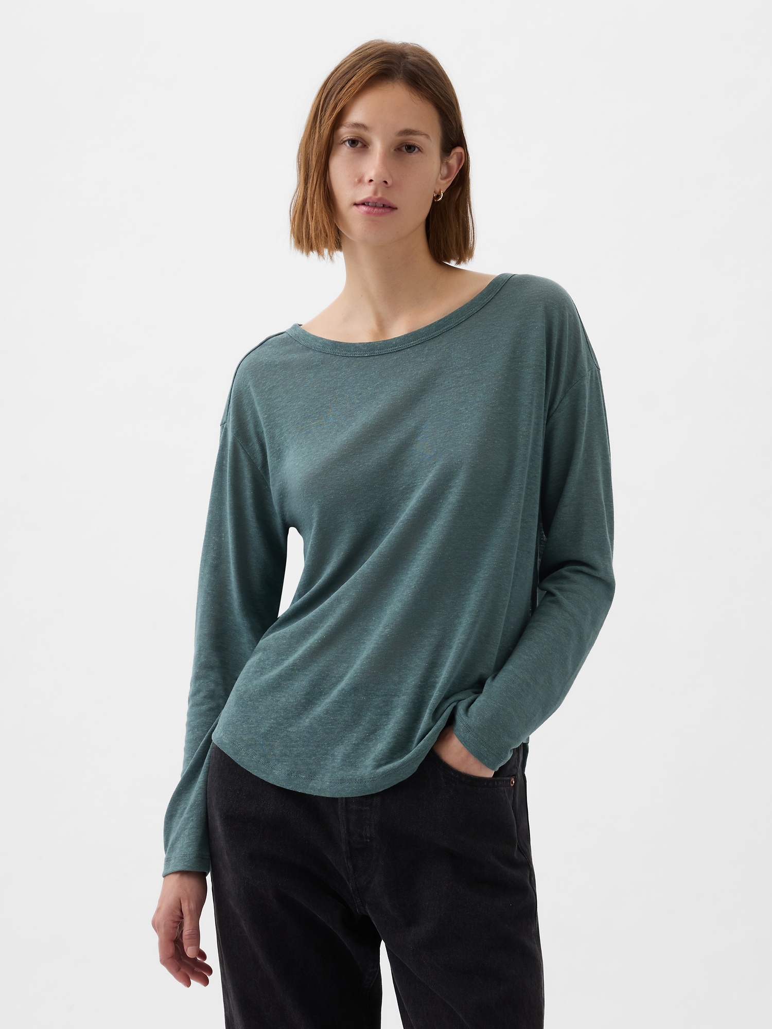 갭 Linen-Blend Boatneck T-Shirt