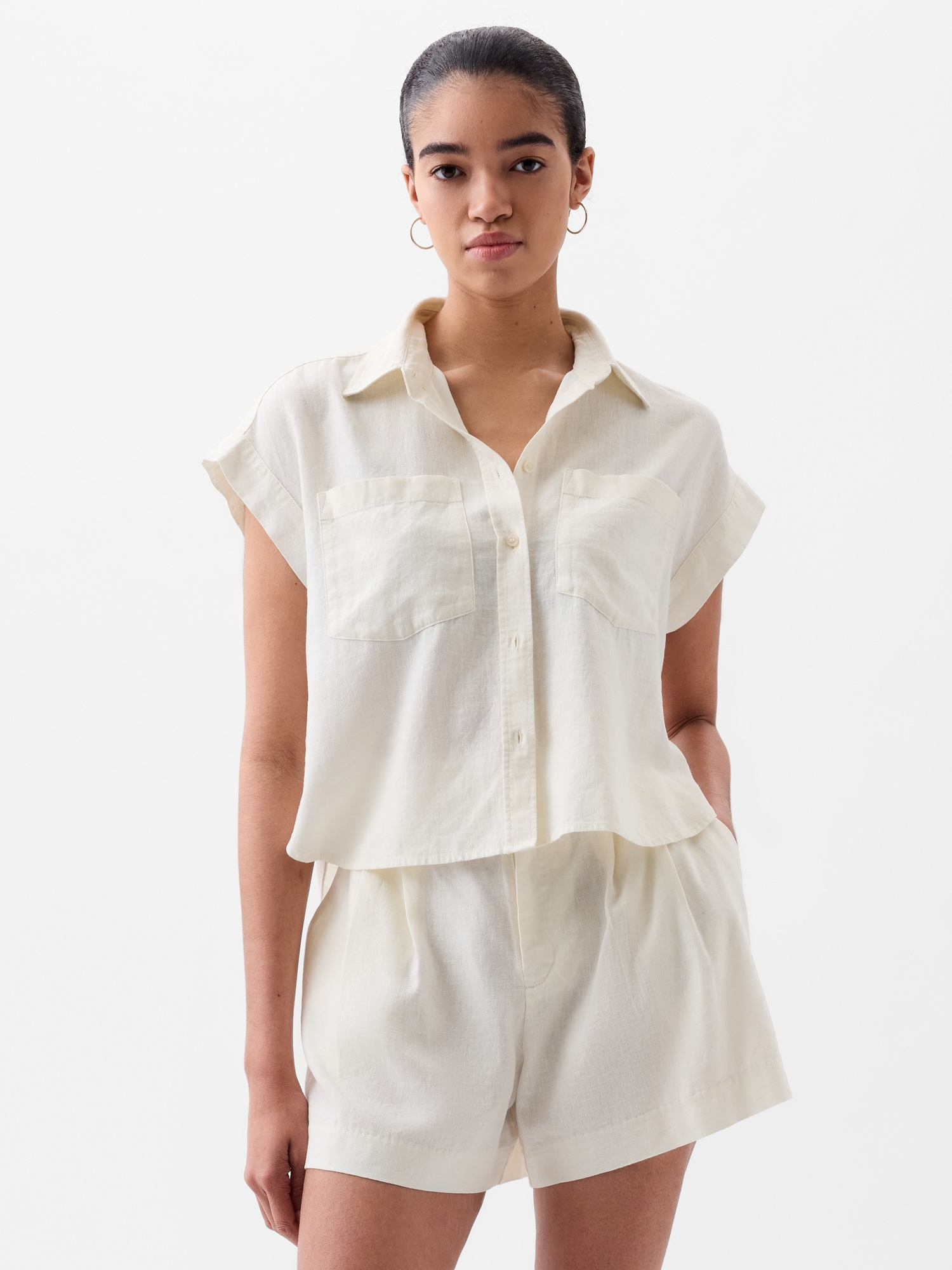 갭 Linen-Blend Cropped Shirt