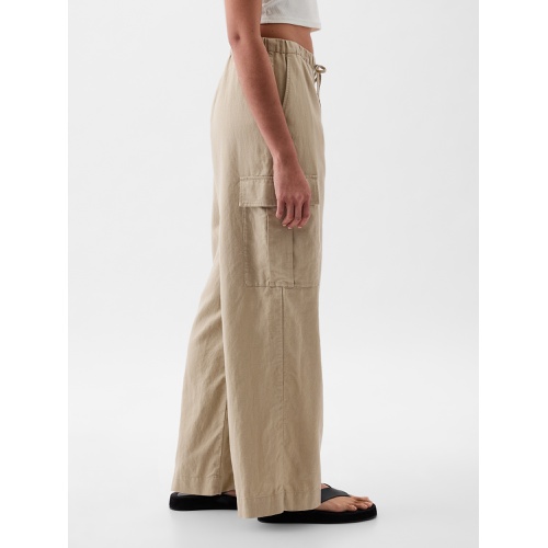 갭 Mid Rise Linen-Cotton Pull-On Cargo Pants