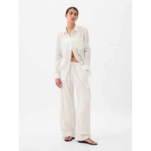 갭 Mid Rise Linen-Cotton Pull-On Cargo Pants