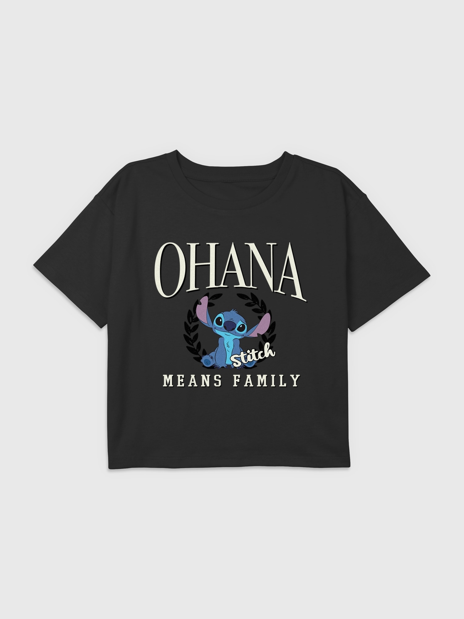 갭 Kids Lilo and Stitch Ohana Means Family Graphic Boxy Crop Tee