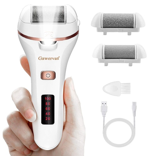  Electric Callus Remover for Feet,Gawervan Rechargeable Foot File Portable Waterproof Foot Pedicure Tool with LED Light,2 Roller Heads,2 Speed for Dead,Hard Cracked Dry Skin