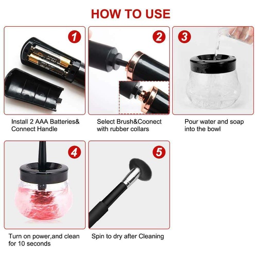  Gbrand Electric Makeup Brush Cleaner and Dryer Machine Spinner with 8 Rubber collars Wash and Dry in Seconds Cosmetic Cleaning Tool