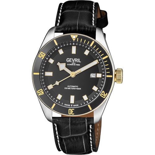 Gevril Men Yorkville Automatic Watch with Stainless Steel Strap, Black, 20 (Model: 48608.1)