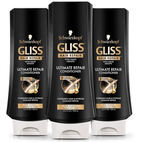  GLISS Hair Repair Conditioner, Ultimate Repair for Heavily Damaged Hair, 13.6 Ounces (Pack of 3)