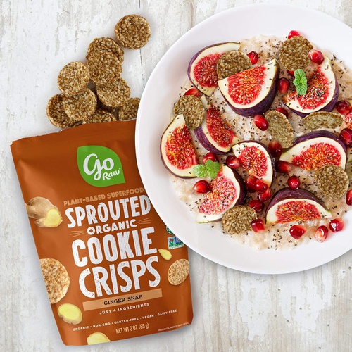  Go Raw Snacks, Sprouted Superfood Cookie Crisps, Ginger Snap (pack of 6 x 3oz bags)  Gluten Free | Vegan | Natural | Organic (00040122_ob)