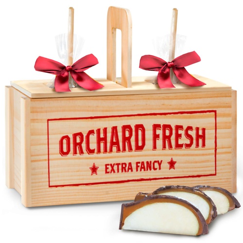  Golden State Fruit Milk and Dark Decadence Chocolate Dipped Caramel Apples in Wooden Gift Crate