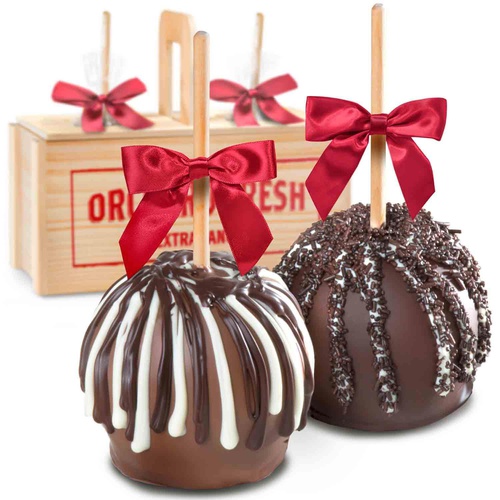  Golden State Fruit Milk and Dark Decadence Chocolate Dipped Caramel Apples in Wooden Gift Crate