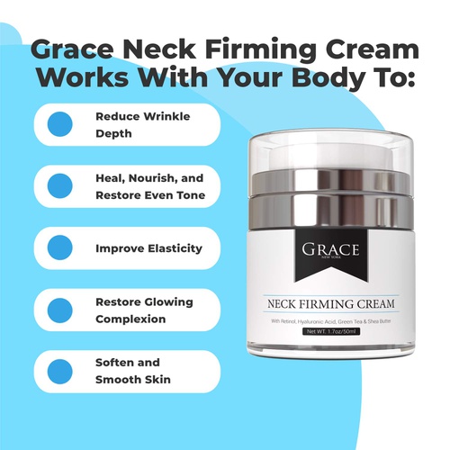  Grace Cosmetics Grace Neck Firming Cream with Retinol, Hyaluronic Acid | Anti Aging Face Cream, Neck Cream and Double Chin Reducer | For Crepe Erase, Turkey Neck Tightener and Wrinkle Cream