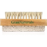GranNaturals Hand & Foot Brush with Pumice Stone - Natural Bristle Dry Body Exfoliator & Scrubber For Calluses and Dead Skin on Feet, Heels, and Hands - Wooden Handle - Men & Women