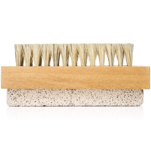  GranNaturals Hand & Foot Brush with Pumice Stone - Natural Bristle Dry Body Exfoliator & Scrubber For Calluses and Dead Skin on Feet, Heels, and Hands - Wooden Handle - Men & Women