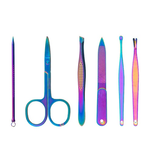  Grospe Portable Manicure Set,8 In 1 Stainless Steel Professional Pedicure Kit Nail Scissors Grooming Kit with Luxurious Case,Rainbow Color Nail Clippers Kit Pedicure Care Tools Nail Clipp
