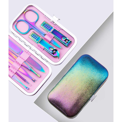  Grospe Portable Manicure Set,8 In 1 Stainless Steel Professional Pedicure Kit Nail Scissors Grooming Kit with Luxurious Case,Rainbow Color Nail Clippers Kit Pedicure Care Tools Nail Clipp