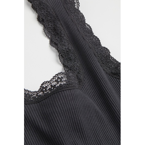 에이치앤엠 H&M Lace-trimmed Ribbed Dress