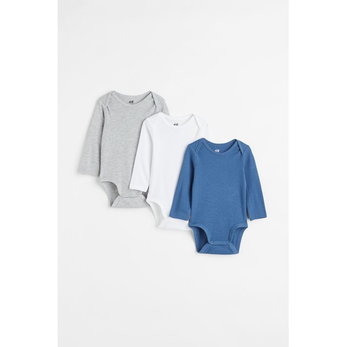 에이치앤엠 H&M 3-pack Long-sleeved Cotton Bodysuits