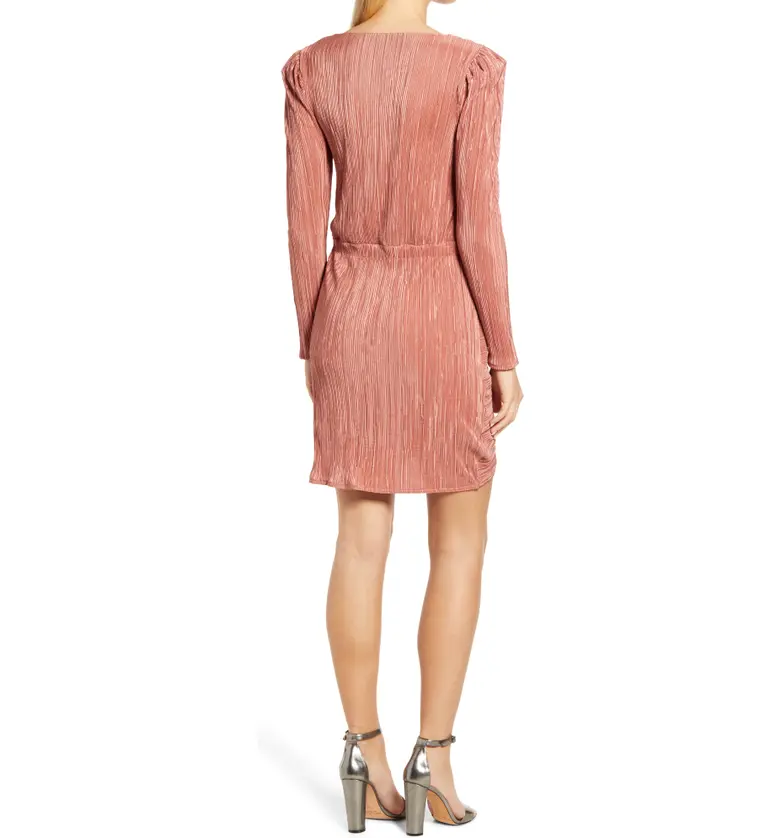  Halogen Plisse Long Sleeve Minidress_CORAL CEDAR