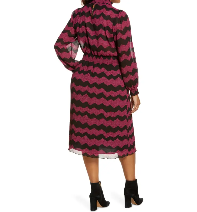  Halogen Chevron Stripe Long Sleeve Plisse Dress_PURPLE- BLACK ZIG ZAG