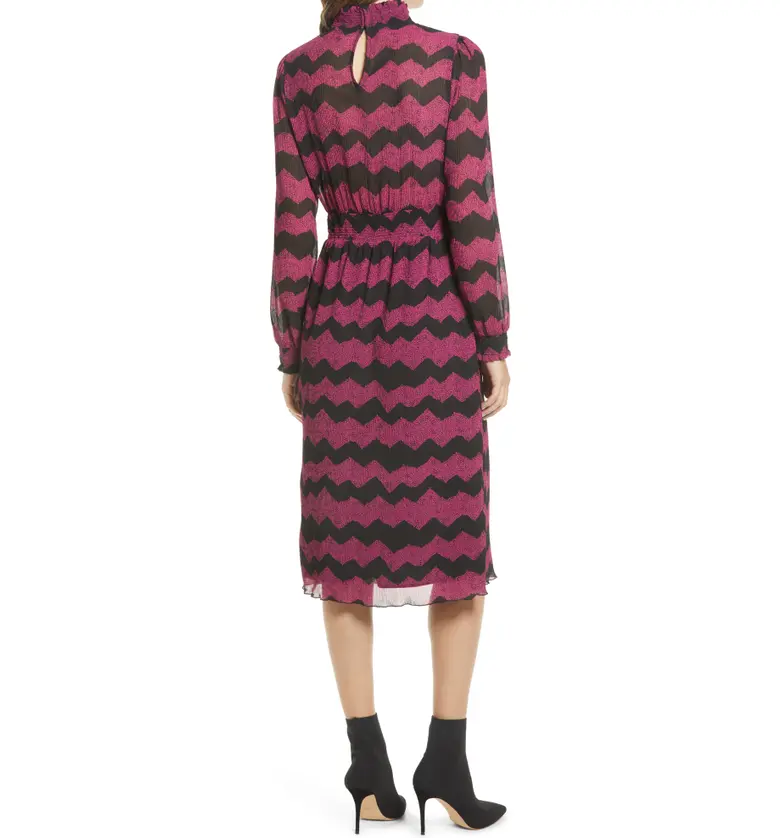  Halogen Chevron Stripe Long Sleeve Plisse Dress_PURPLE- BLACK ZIG ZAG